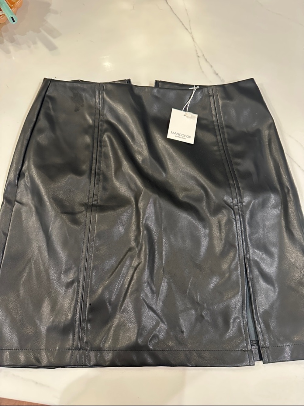 Mango Black Faux Leather Panel Mini Skirt